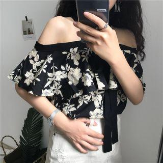 Off-shoulder Floral Print Halter Top As Shown In Figure - One Size