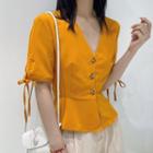 Short-sleeve V-neck Chiffon Cropped Top