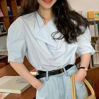 Asymmetric Collar Puff Short-sleeve Blouse