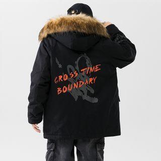 Faux Fur Hooded Printed Coat