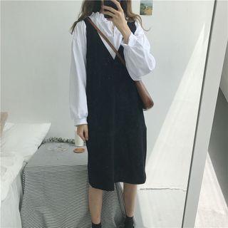 Balloon-sleeve Blouse / Sleeveless V-neck Knit Dress