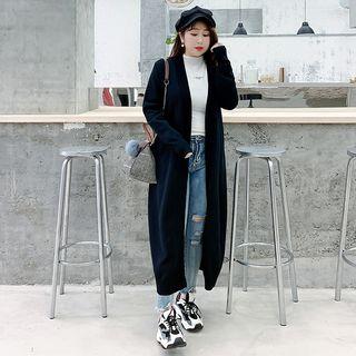 Crescent Print Open-front Long Cardigan