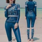 Set: Printed Rash Guard + Bottom + Pants