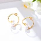 Faux Pearl Open Hoop Earring 925 Sterling Silver - K Gold - One Size