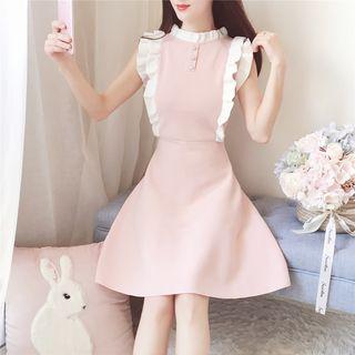 Sleeveless Frill Trim A-line Knit Dress