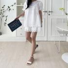 Plain-yoke Eyelet-lace Top