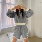 Corduroy Set: Puff-sleeve Sweatshirt + Shorts