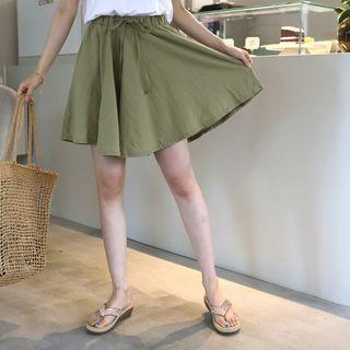 Drawcord Linen Blend Flared Skort