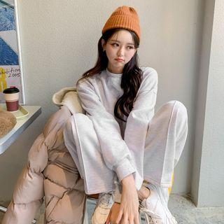 Fleece-lined Rib-hem Sweatshirt & Sweatpants Set