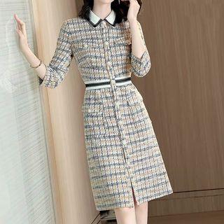 3/4-sleeve Sheath Tweed Dress