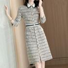 3/4-sleeve Sheath Tweed Dress