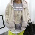 Contrast-trim Sherpa-fleece Zip-up Jacket Ivory - One Size