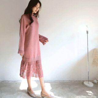 Eyelet-lace Trim Knit Dress
