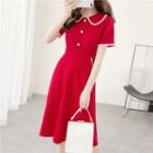 Lace-trim Peter Pan-collar A-line Dress