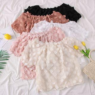 Boatneck Petal-accent Crop Blouse