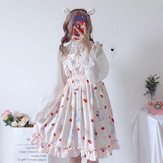 Sleeveless Rabbit Print A-line Lolita Dress / Sheer Mesh Blouse