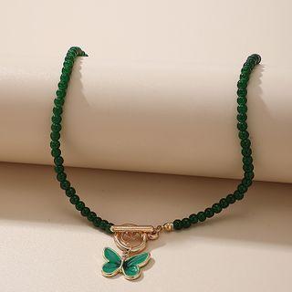 Glaze Butterfly Pendant Bead Necklace 15699 - Emerald - One Size