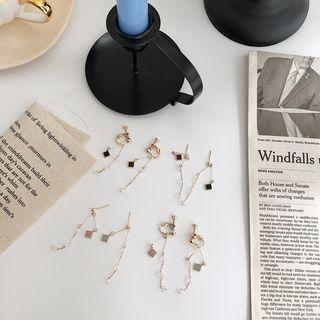 Glass Bead Faux Leather Square Dangle Earring