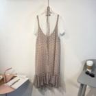 Set: Plain Short-sleeve T-shirt + Printed Flounced-hem Pinafore Dress