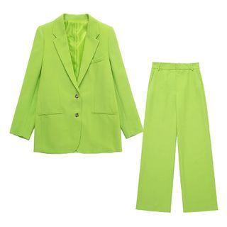 Plain Single-breasted Blazer / Straight Leg Pants / Set