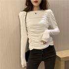 Long-sleeve Shirred Knit Top