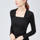 Square-neck Collared Long-sleeve Top