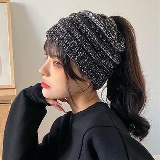 Melange Messy Bun Ponytail Knit Beanie