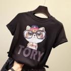 Short-sleeve Cartoon Cat Printed T-shirt