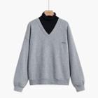 Mock-turtleneck Paneled Lettering Pullover Pullover - Gray - One Size