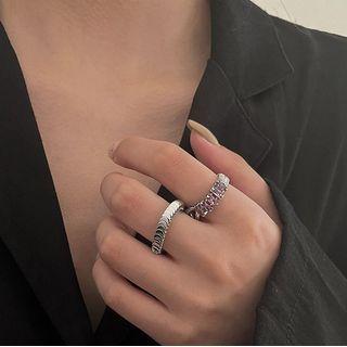 Rhinestone Alloy Ring Set Of 2 - Rhinestone Alloy Ring - Silver - One Size