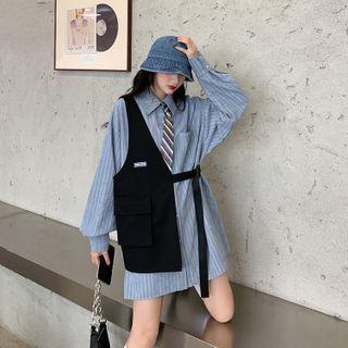 Striped Shirt / Neck-tie / Asymmetrical Vest