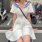 Puff-sleeve Sailor Collar A-line Mini Dress