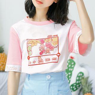 Reglan-sleeve Fruit Printed Short-sleeve Top