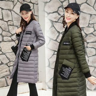 Lettering Applique Long Padded Coat