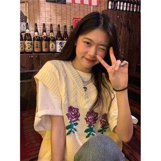 Floral Print Sweater Vest Off-white - One Size