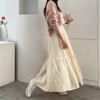 Jacquard Lace Maxi Tiered Skirt