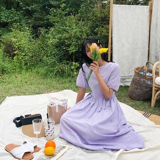 Puff-sleeve Pleated Dress