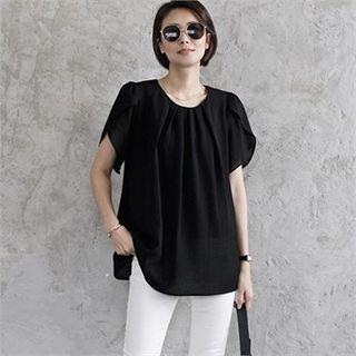 Shirred-detail Petal-sleeve Top