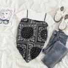Short-sleeve Plain Cropped T-shirt / Paisley Print Camisole Top
