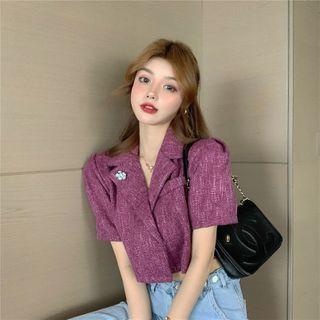 Short-sleeve Cropped Tweed Blazer