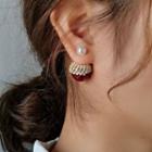 Faux Pearl Ear Jacket 1 Pair - Silver Needle - Red - One Size