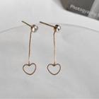 Heart Drop Earring 1 Pair - S925 Silver Needle - Silver Rhinestone & Gold - One Size