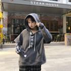 Chinese Character Embroidered Hoodie Gray - One Size