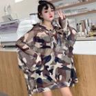 Hooded Camo Long-sleeve T-shirt As Shown In Figure - One Size