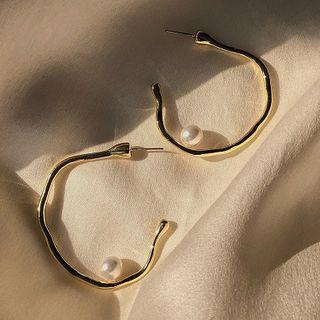 Faux Pearl Irregular Alloy Open Hoop Earring