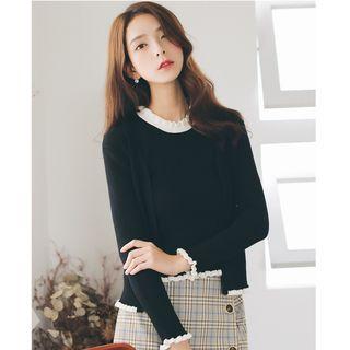 Set: Contrast Trim Sleeveless Knit Top + Cardigan