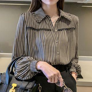 Gingham Lace Trim Blouse