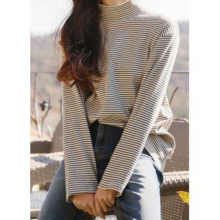 High-neck Napped Stripe T-shirt