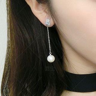 Faux Pearl Rhinestone Drop Earring Silver - One Size