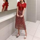Short-sleeve Knit Top / Floral Midi A-line Skirt